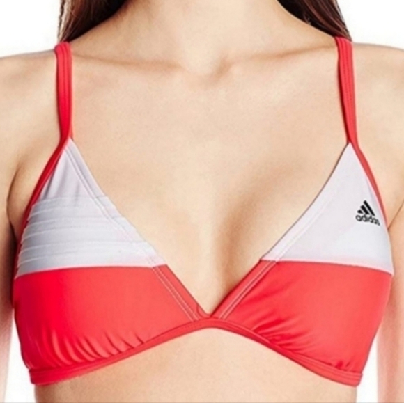 Adidas Cross Back Triangle bikini Top Neon Red & White 8 - Picture 1 of 15